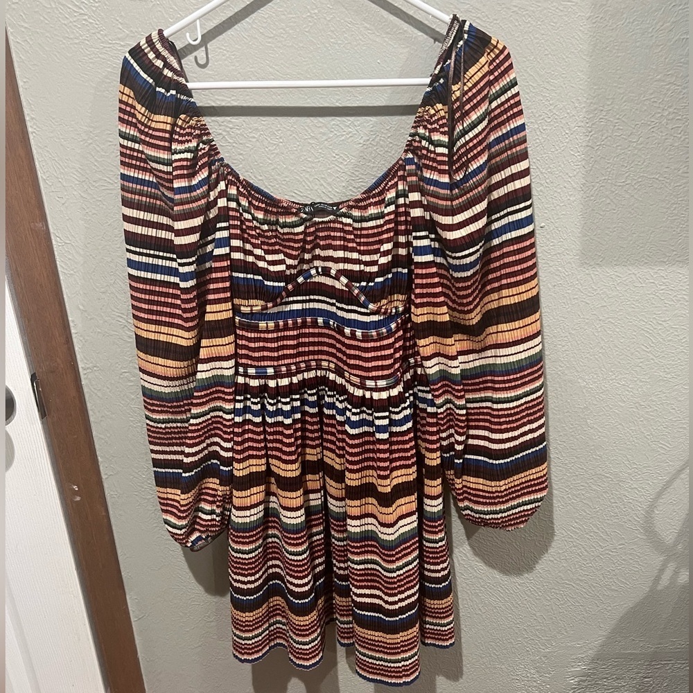 Zara Multicolor Striped Long Sleeve Dress EUC Size M Perfect Dress Puff Sleeves